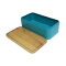 Vintage metal powder coating steel bread box with thick bamboo lid 